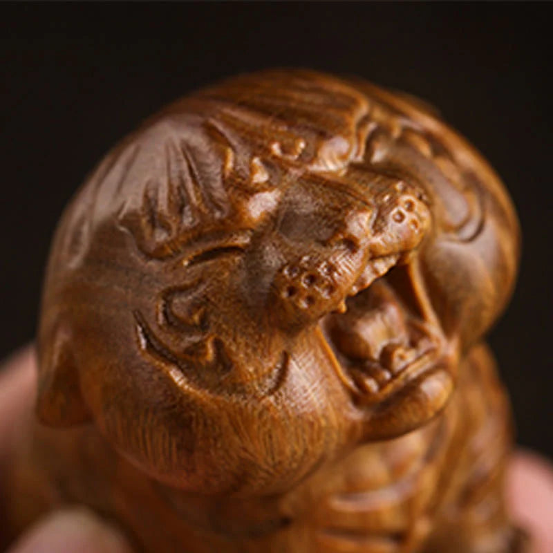 Buddha Stones Green Sandalwood Cute Tiger Animals Positive Decoration