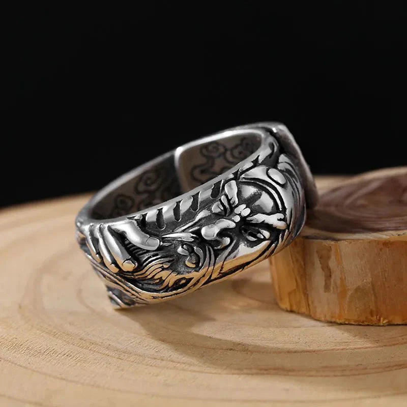 Buddha Stones Guan Gong Auspicious Clouds Amulet Wealth Ring