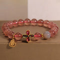 Buddha Stones Strawberry Quartz Four-leaf Clover Lucky Gourd Healing Bracelet
