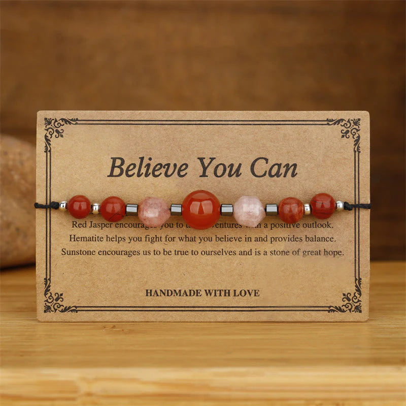 Buddha Stones Believe You Can Carnelian Red Jasper Hematite Sun Stone Positive Bracelet