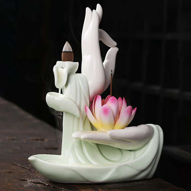 Buddha StonesTibetan Lotus Blessing Incense Burner Decoration (Extra 30% Off | USE CODE: FS30)