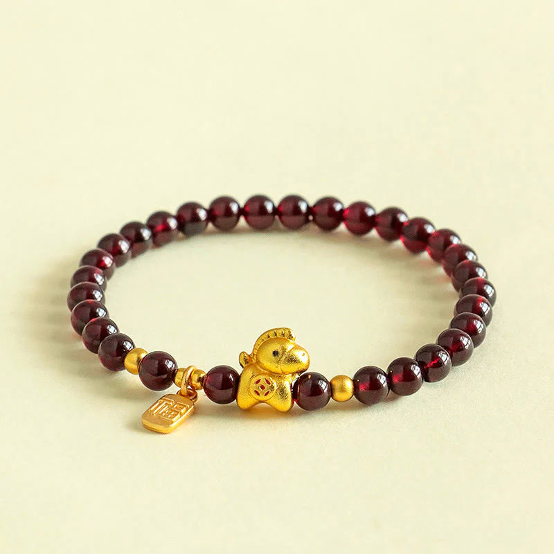Buddha Stones Year Of The Horse Garnet Fu Character Protection Bracelet