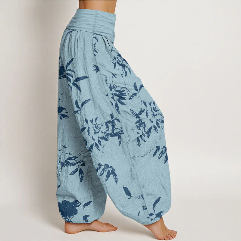 Buddha Stones Cotton Branch Pattern Women's Elastic Waist Harem Pants