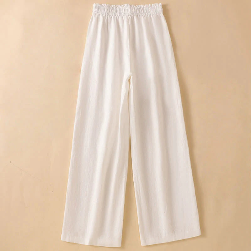 Buddha Stones Casual Straight Leg Design Cotton Women's 7-8 Length Wide Leg Pants With Pockets