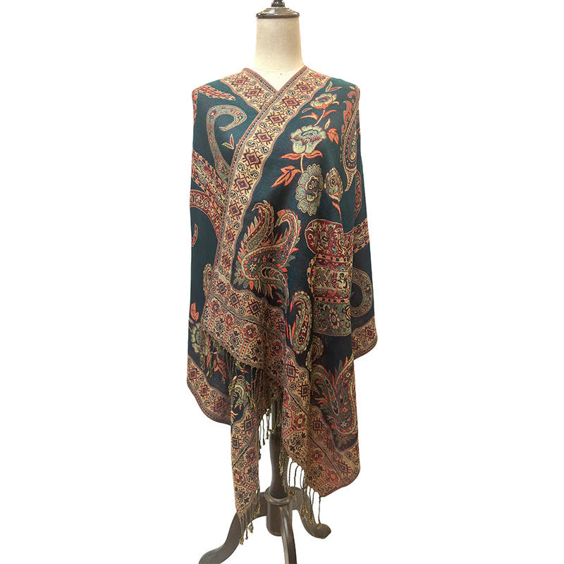 Buddha Stones Bohemia Style Tibetan Paisley Floral Pattern Tassel Cozy Scarf Shawl