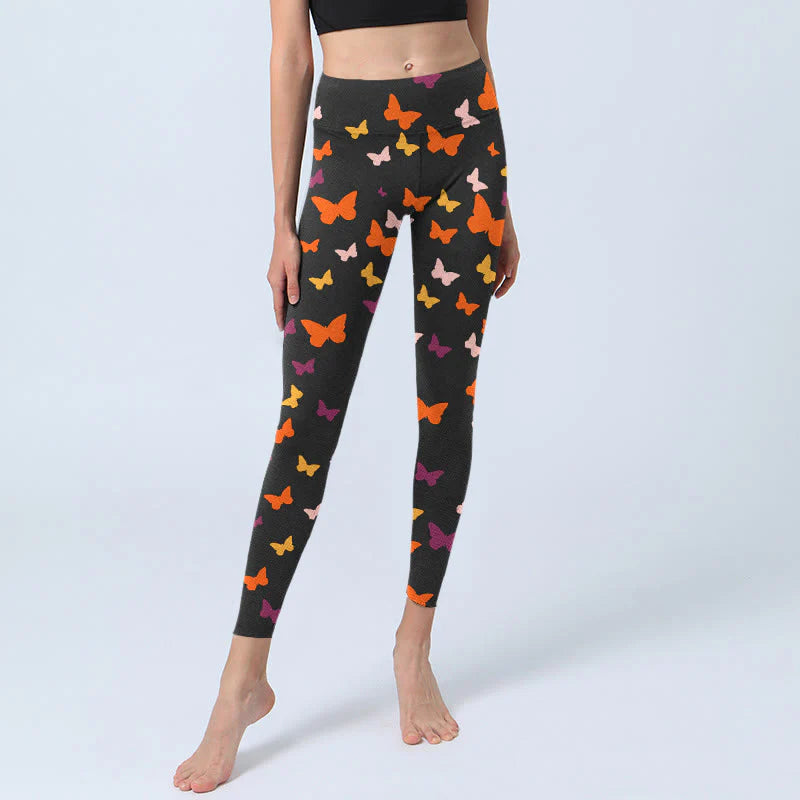 Buddha Stones Colorful Butterfly Print Gym Leggings Women's Yoga Pants