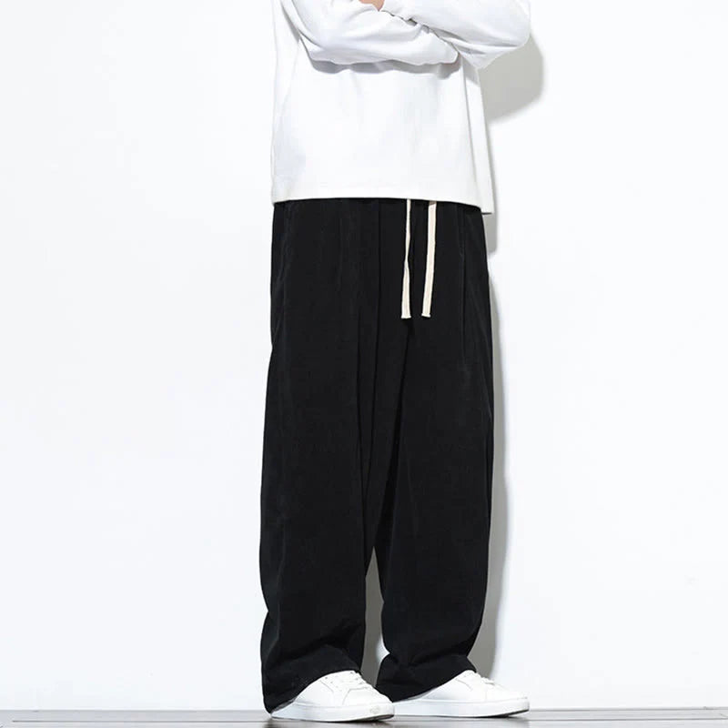 Buddha Stones Plain Drawstring Pure Cotton Corduroy Men's Harem Pants With Pockets