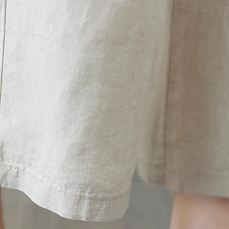 Buddha Stones Daily Solid Color Patchwork Simple Design Cotton Linen Women's Pants With Pockets