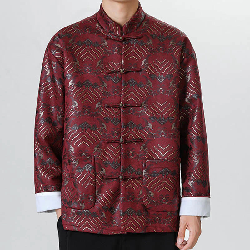 Buddha Stones Frog-Button Chinese Tang Suit Wave Shape Long Shirt Men Jacket Clothing (Extra 30% Off | USE CODE: FS30)