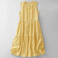 Buddha Stones Crew Neck Sleeveless Plaid Summer Cotton Knee Length Dress