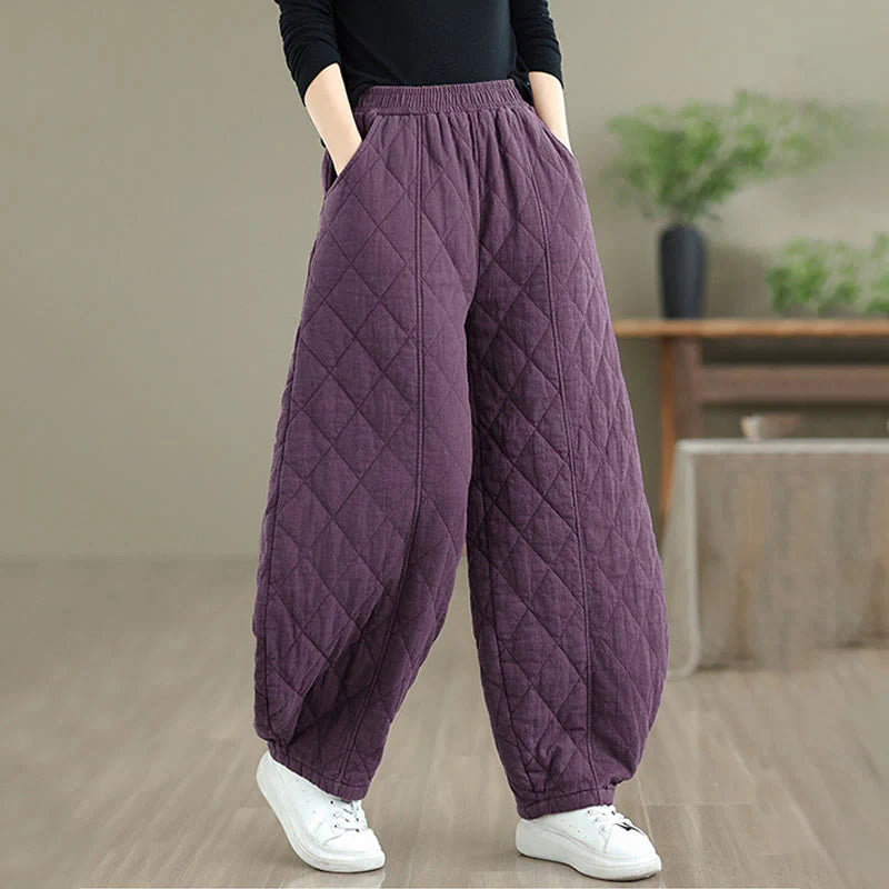 Buddha Stones Winter Diamond Pattern Cotton Women's Pants With Pockets