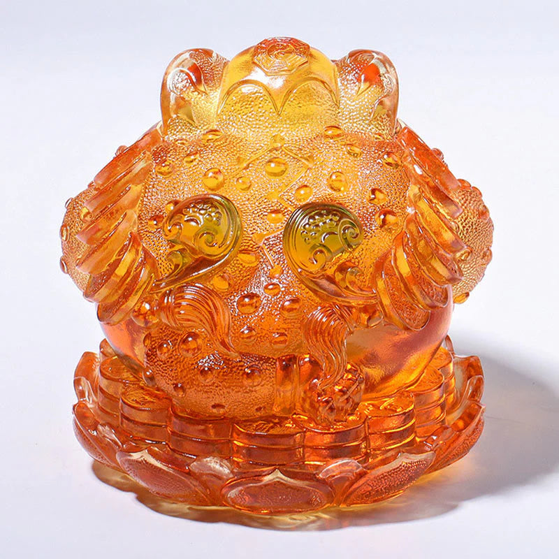 Buddha Stones Feng Shui Frog Coins Handmade Liuli Crystal Art Piece Wealth Home Office Decoration