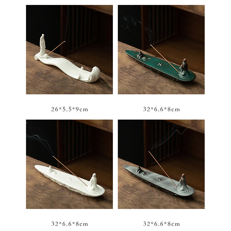 Buddha Stones Buddha Monk Ceramic Sea Wave Mountain Blessing Incense Burner Decoration