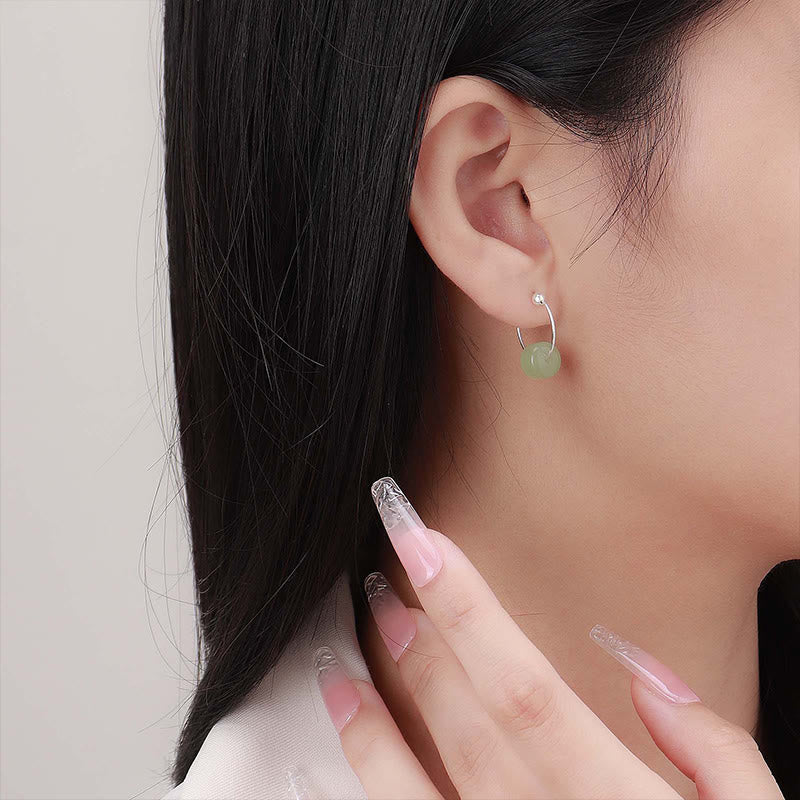 Buddha Stones 925 Sterling Silver Hetian Jade Prosperity Earrings