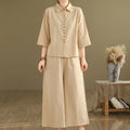 Buddha Stones 2pcs Casual Women's Stand Collar Shirt Loose Pants Meditation Clothing Set