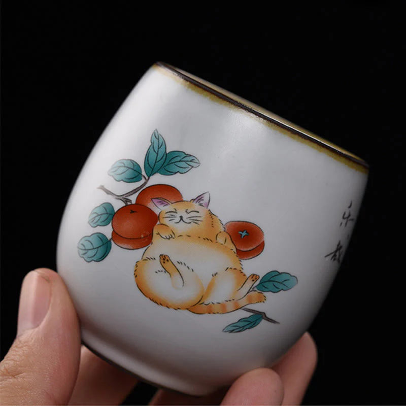 Buddha Stones Cute Lying Cat Branches Teacup Kung Fu Tea Cup