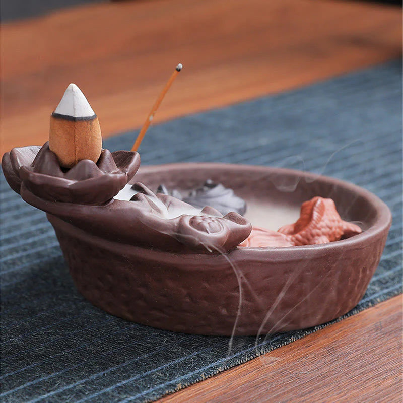 Buddha Stones Koi Fish Ox Purple Clay Ceramic Incense Stick Holder Healing Incense Burner Decoration
