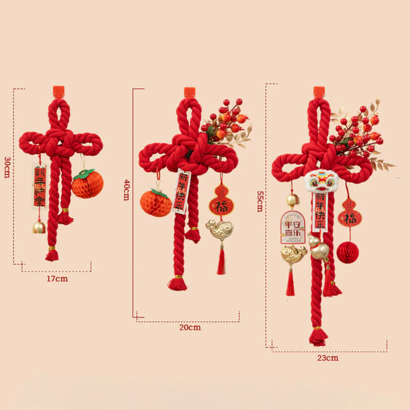 Buddha Stones Year of the Horse Dancing Lion Fu Character Chinese Knotting Fortune Decoration