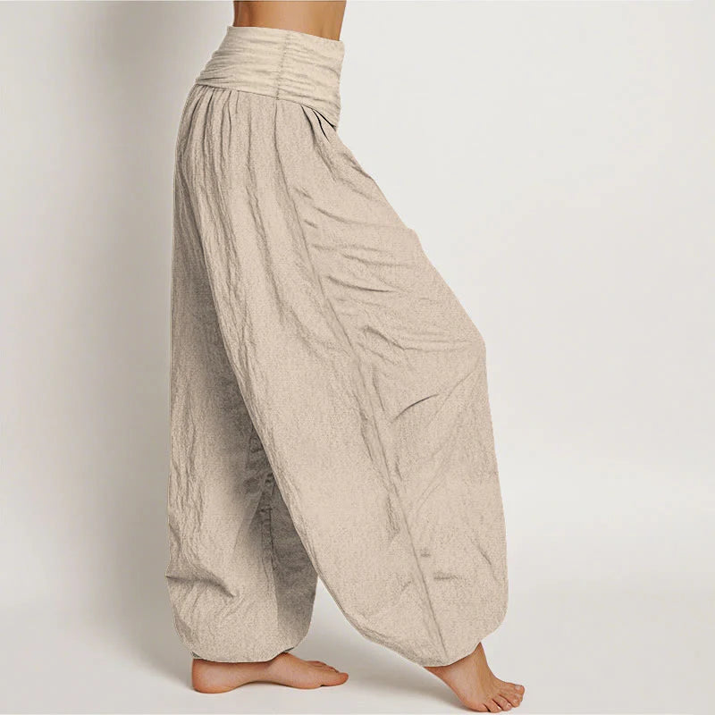 Buddha Stones Pure Cotton Warm Tones Sun English Phrases Pattern Women's Elastic Waist Harem Pants