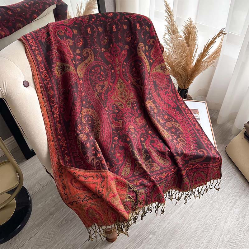 Buddha Stones Spring Floral Paisley Pattern Scarf Shawl With Tassels