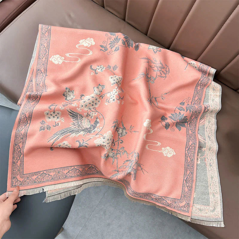 Buddha Stones Winter Birds Bamboo Leaves Vines Pattern Soft Scarf Shawl