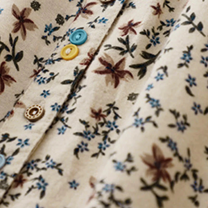 Buddha Stones Fall Floral Print Buttons Down Design Women's Cotton Long Sleeve Shirt