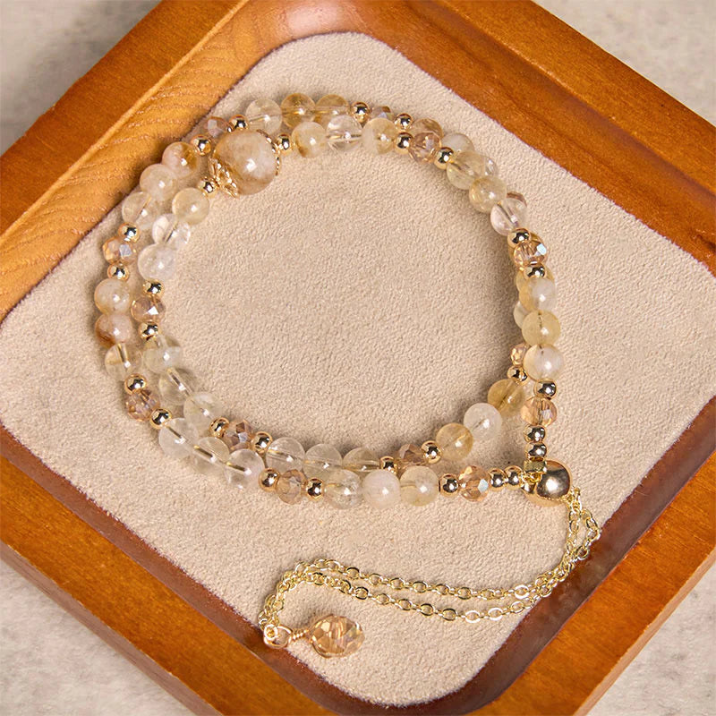 Buddha Stones Natural Citrine Pink Crystal Beads Pleasure Creativity Double Layer Bracelet