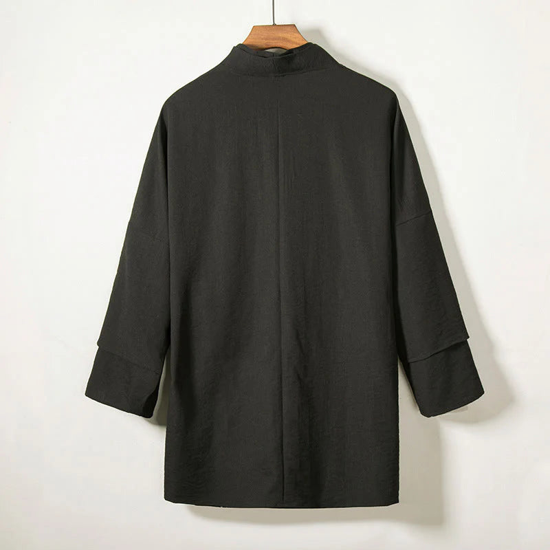 Buddha Stones Lace-Up Design Open Front Jacket Men's Long Sleeve Kimono