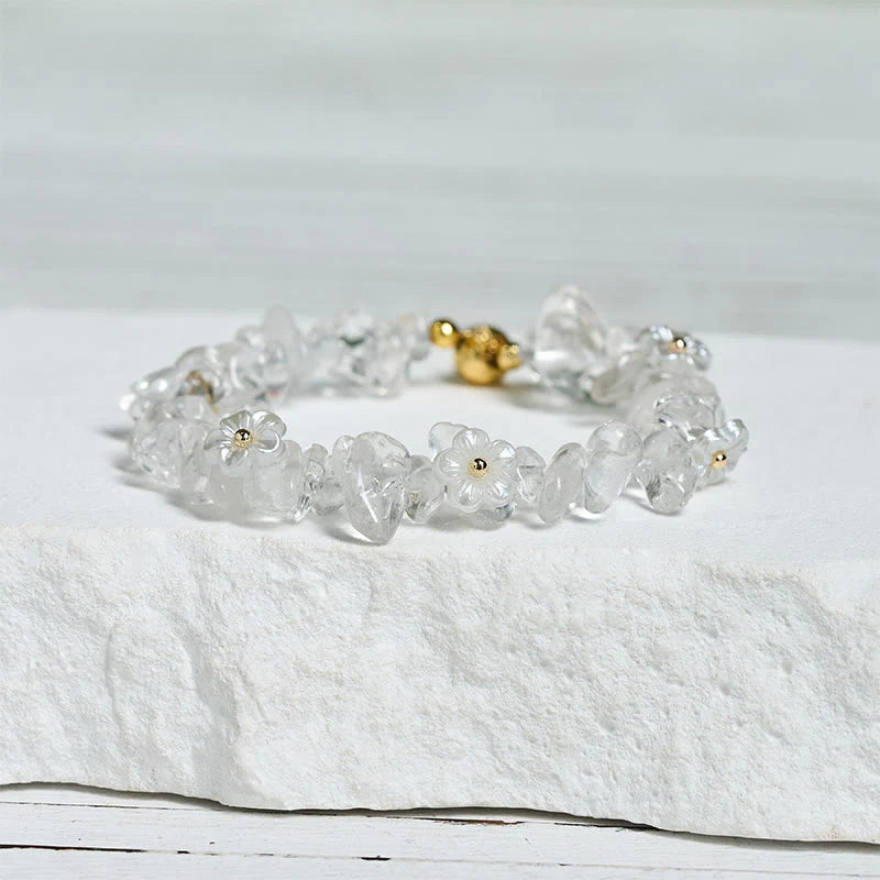 Buddha Stones Irregular Crystal Flower Design Amethyst White Crystal Balance Bracelet