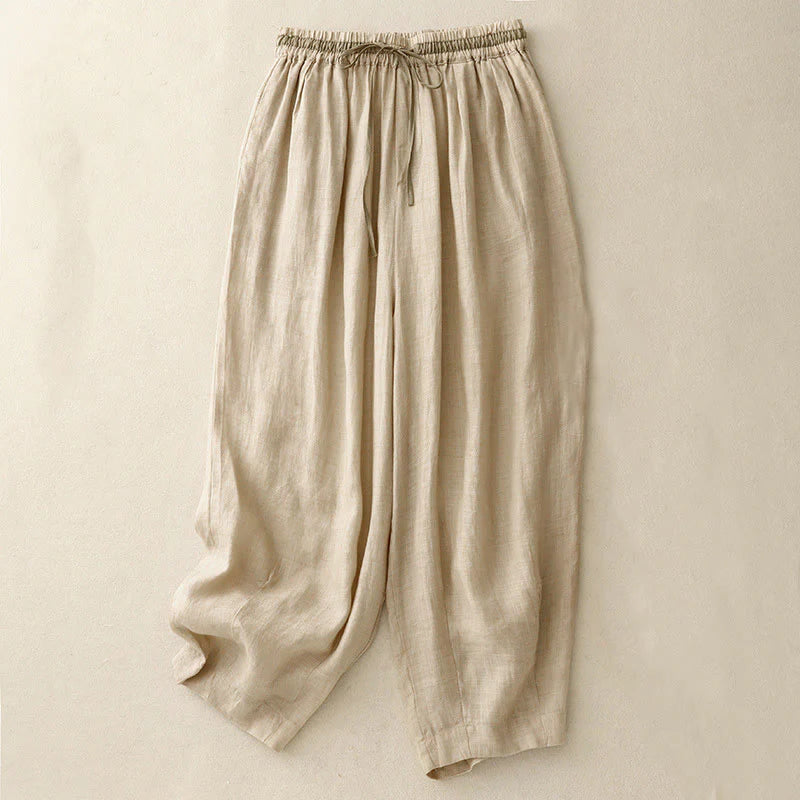 Buddha Stones Vintage Summer Casual Color Matching Drawstring Women's Cotton Linen Harem Pants With Pockets
