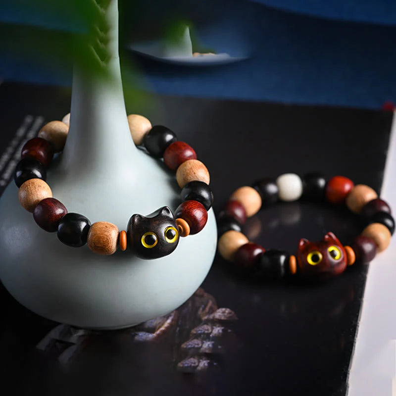 FREE Today: Release Mood Red Sandalwood Ebony Wood Cute Cat Calm Bracelet