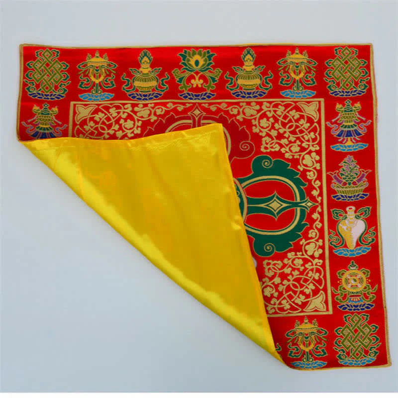 Buddha Stones Flower Endless Knot Prayer Altar Mat Healing Meditation 8 Auspicious Symbols Mat Table Runner
