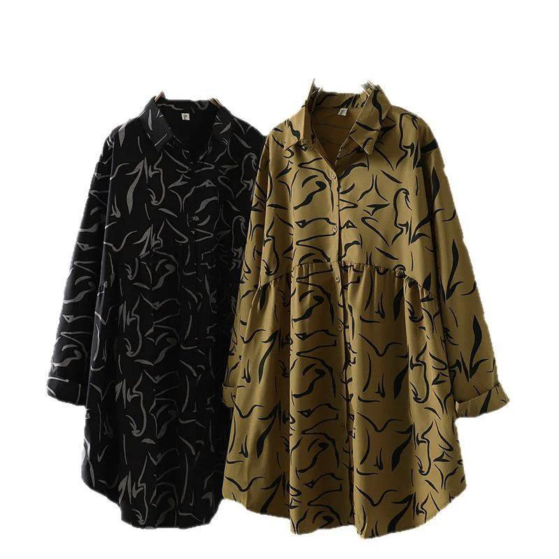 Buddha Stones Spring Fall Stand Collar Line Pattern Long Sleeve Women's Cotton Polyester Shirt
