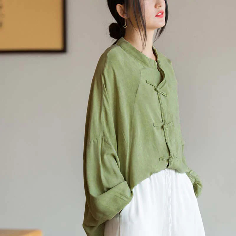 Buddha Stones Frog-Button Long Sleeve Shirt Zen Tai Chi Meditation Top Hanfu Clothing Jacket