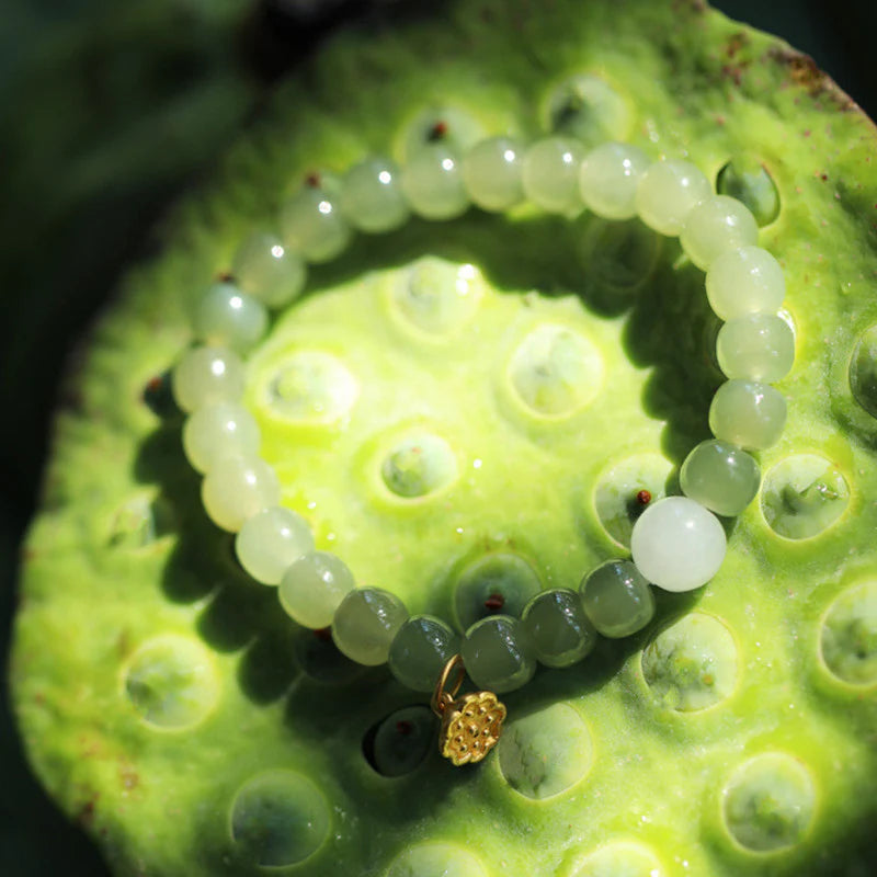 Buddha Stones Jade Lotus Abundance Adjustable Bracelet