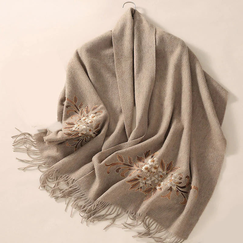 Buddha Stones Wool Shawl Begonia Embroidery Tassel Winter Cozy Travel Scarf Wrap (Extra 30% Off | USE CODE: FS30)
