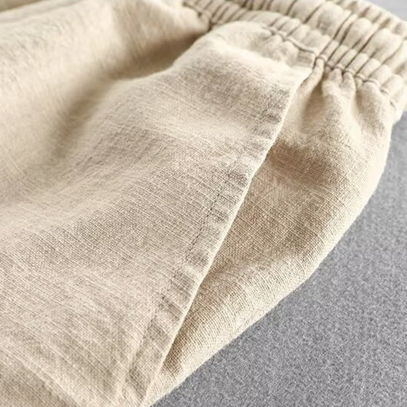 Buddha Stones Drawstring Elastic Waist Cotton Men's Shorts With Pockets