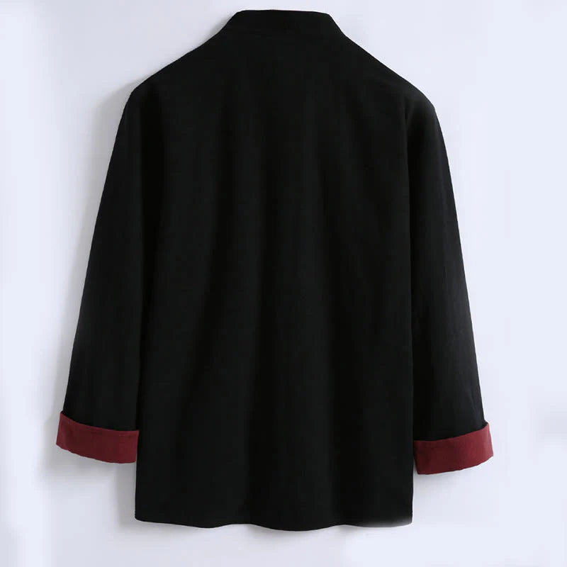 Buddha Stones Spring Chinese Reversible Men's Frog-Button Cotton Long Sleeve Jacket