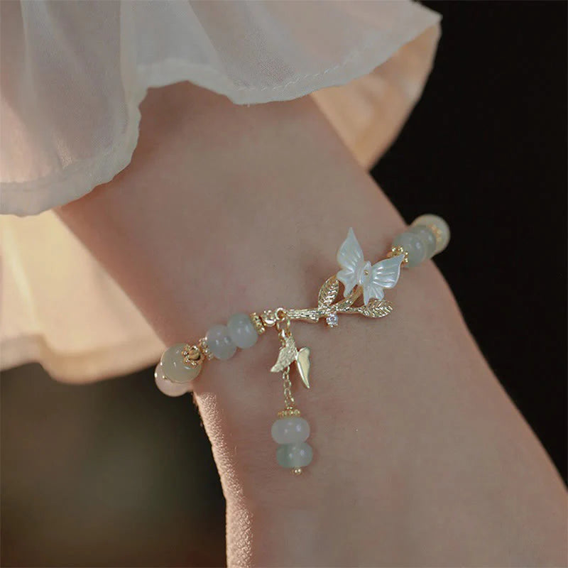 Buddha Stones Butterfly Charm Hetian Jade Adjustable Chain Prosperity Bracelet