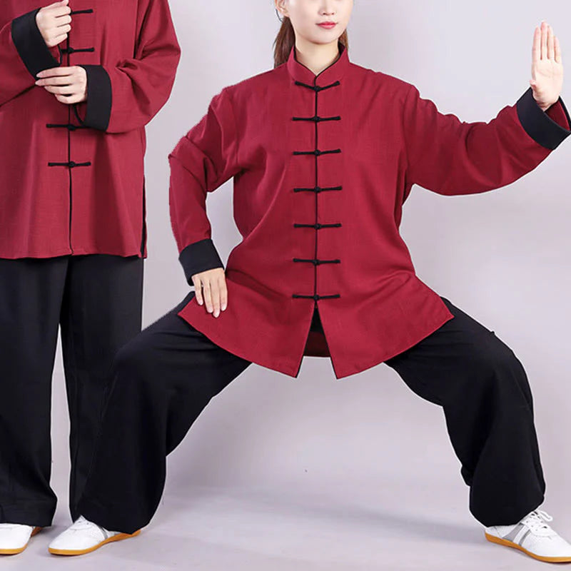 Buddha Stones 2Pcs Fall Winter Frog-Button Tai Chi Meditation Qigong Zen Practice Unisex Cotton Linen Clothing Set (Extra 30% Off | USE CODE: FS30)