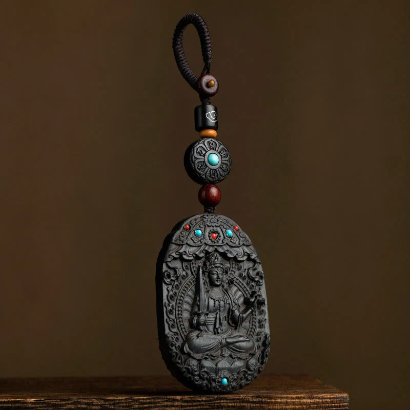 Buddha Stones Chinese Zodiac Natal Buddha Year of the Horse Om Mani Padme Hum Lotus Ebony Blessing Key Chain