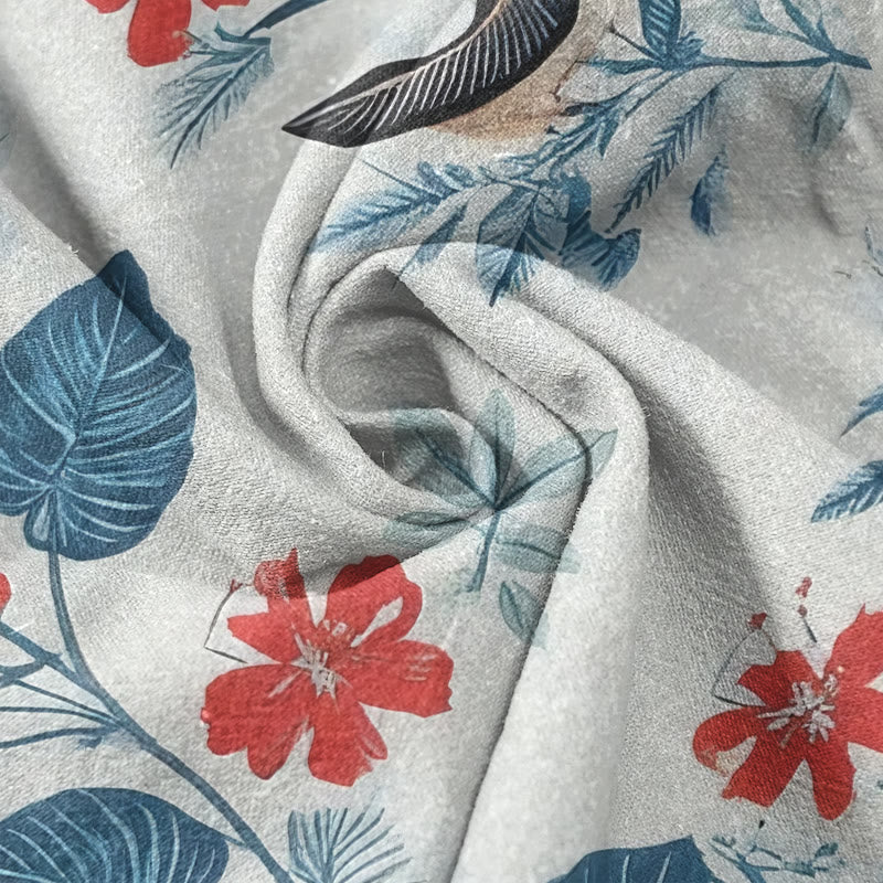 Buddha Stones Cotton Tropical Floral Bird Pattern Men's Short Sleeve Half Button Shirt