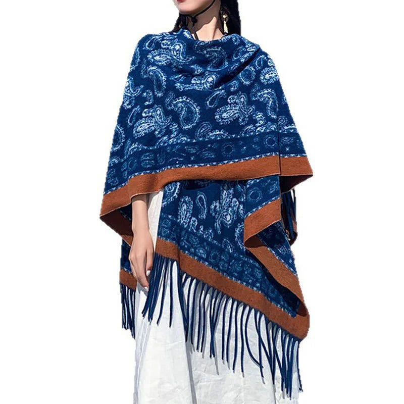 Buddha Stones Navy Paisley Pattern Patchwork Design Tassel Scarf Shawl