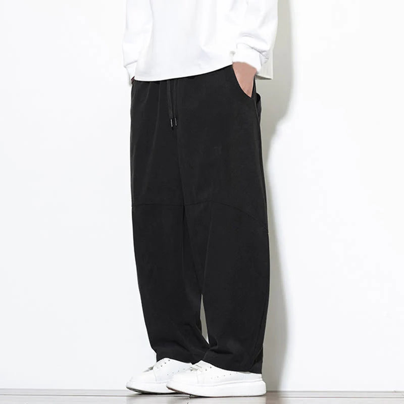 Buddha Stones Drawstring Solid Color Tapered Design Cotton Corduroy Men's Harem Pants With Pockets