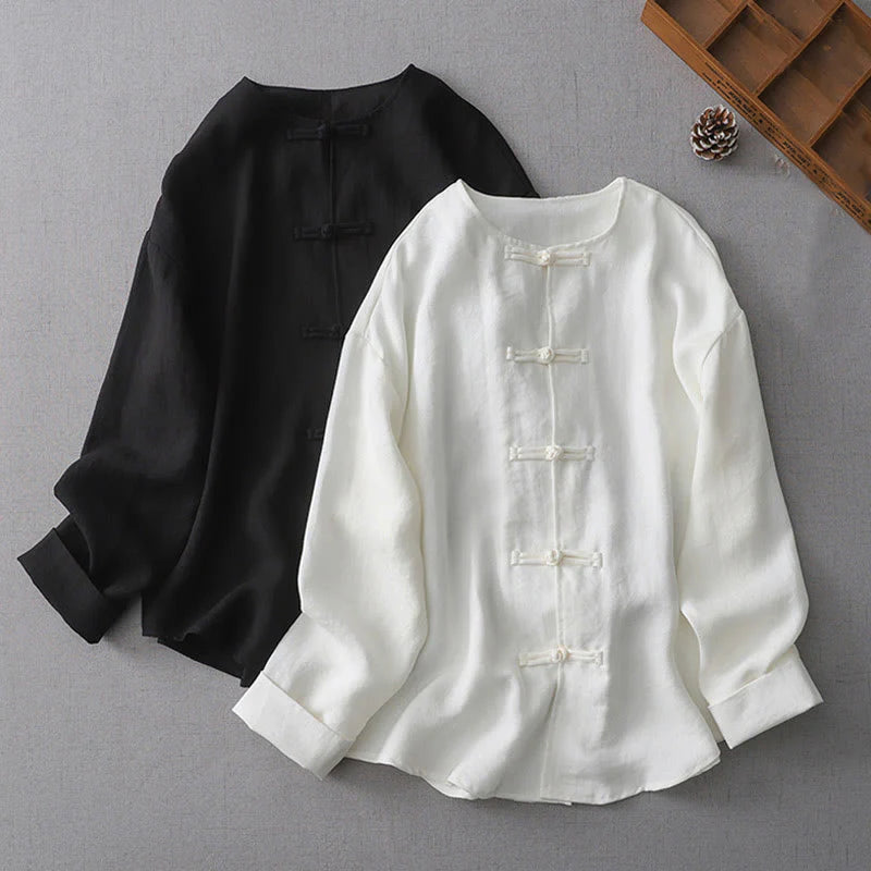 Buddha Stones Solid Color Button Long Sleeve Women's Shirt