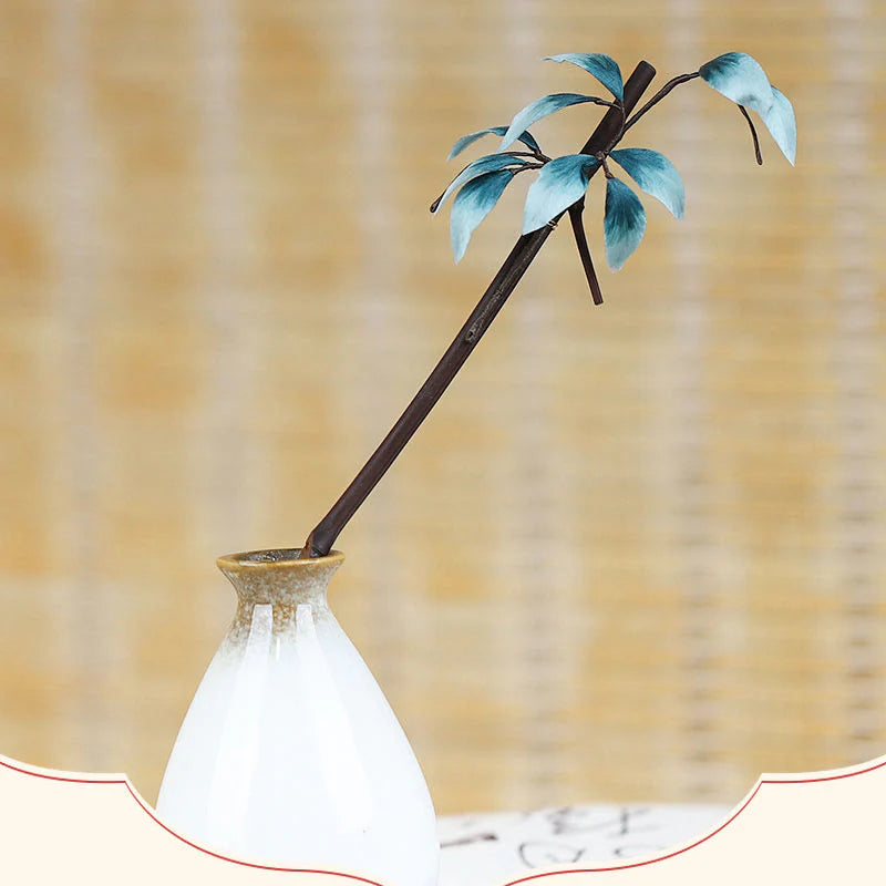 Buddha Stones Handmade Velvet Flower Bamboo Leaf Soft Hairpin