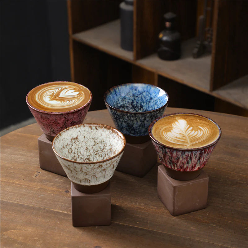 Buddha Stones Retro Kiln Change Ceramic Coffee Mug Tea Latte Espresso Coffee Cup With Base 200ml