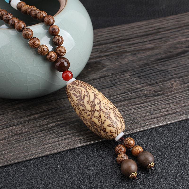 Buddha Stones Tibetan Wenge Wood Bodhi Seed Agate Balance Peace Necklace Pendant (Extra 40% Off | USE CODE: FS40)