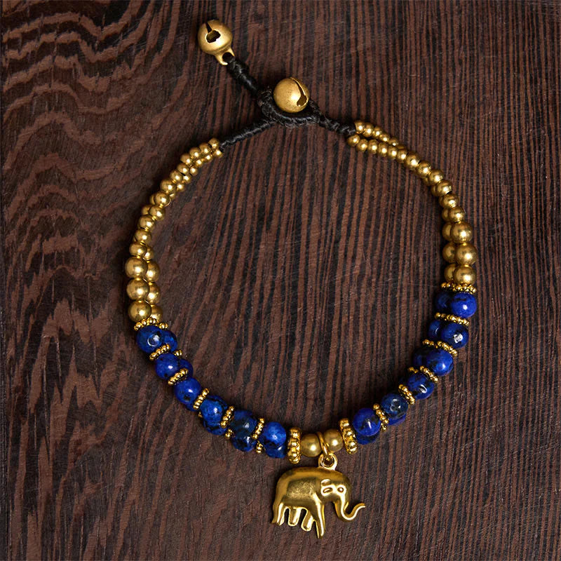 Buddha Stones Turquoise Elephant Luck Double-layer Plated Copper Strength Bracelet