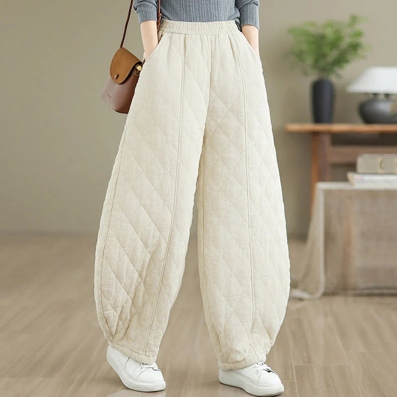 Buddha Stones Winter Diamond Pattern Cotton Women's Pants With Pockets